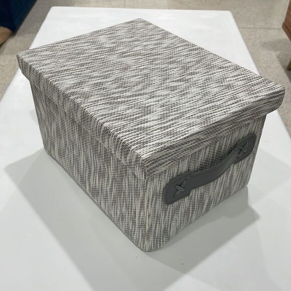 Storage box fabric Tweed storage box with handles and top gray white 10x8x6 - Picture 3 of 5